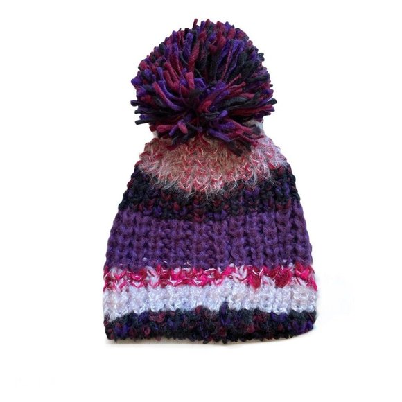 INC Women’s Colorblocked Mega Pom Beanie Berry - Picture 1 of 2